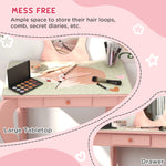 Kids Dressing Table With Mirror, Stool, Drawer, Girls Vanity Table | Pink