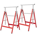 HOMCOM Set Of 2 Steel Saw Horses Telescopic Builders Work Bench Folding Red