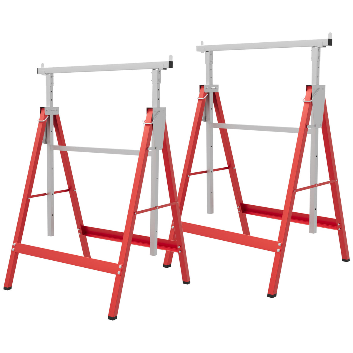 HOMCOM Set Of 2 Steel Saw Horses Telescopic Builders Work Bench Folding Red
