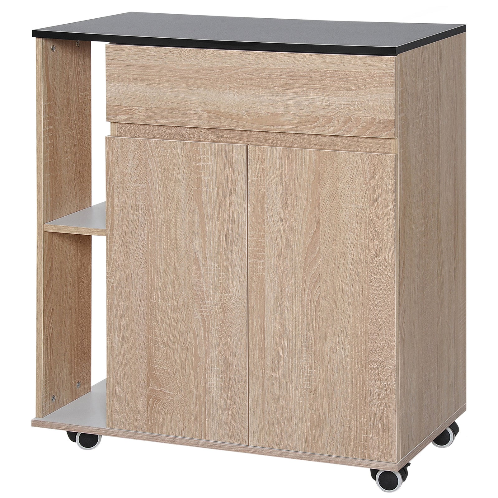 Rolling Island Trolley With Shelves, Drawer