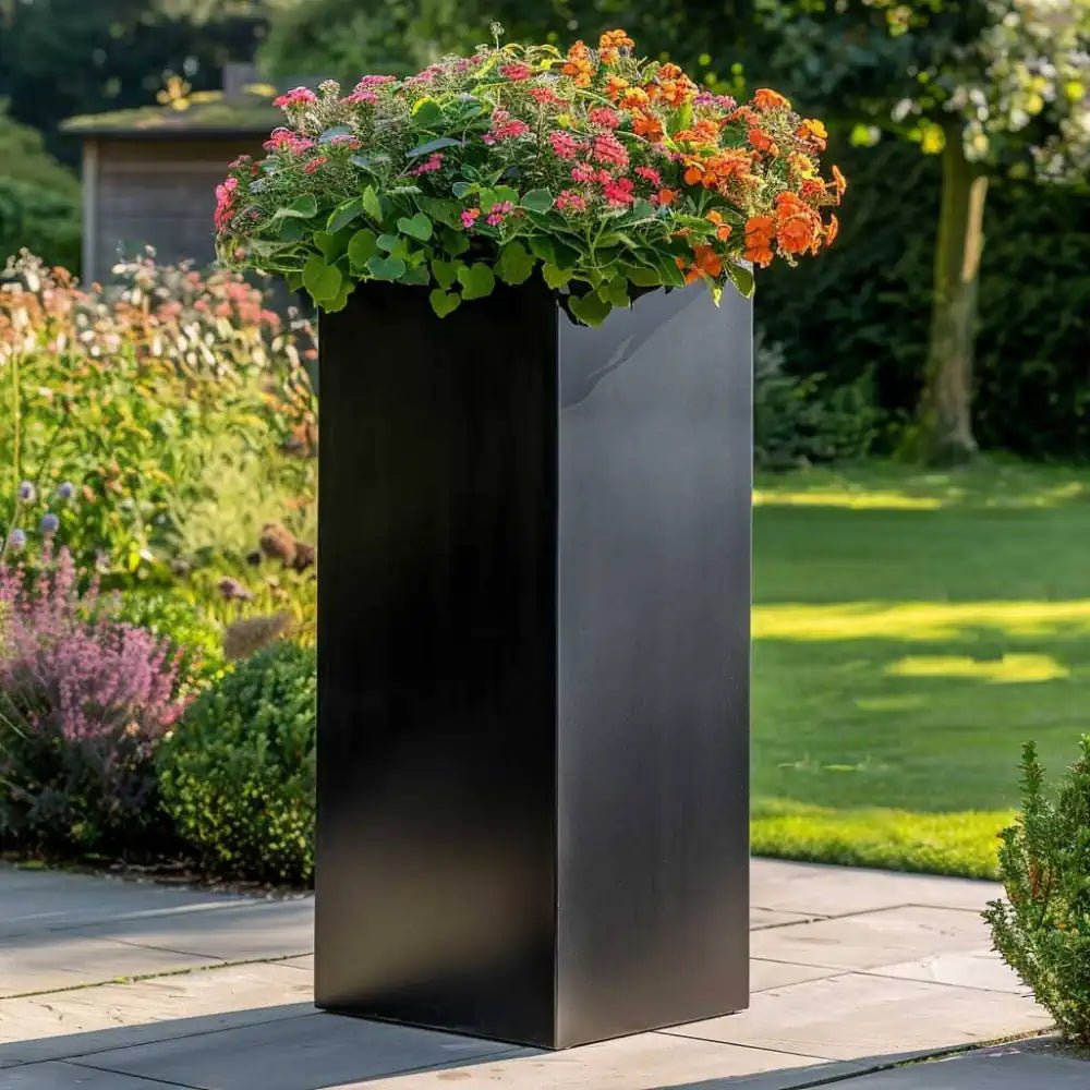 Zinc Galvanised Tall Square Planter | 40cm x 40cm x 100cm | Matte Black