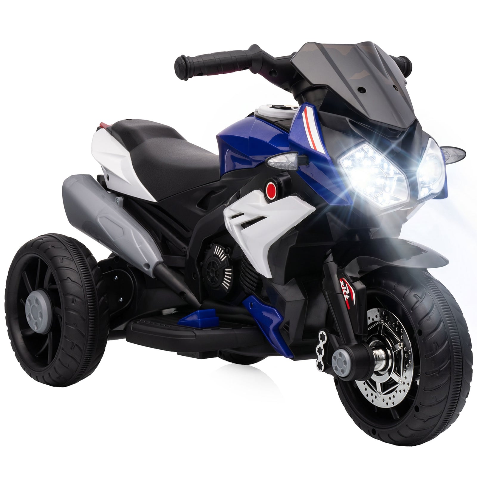 Kids Electric Motorcycle With 3 Wheels, Headlight, Music, Horn | Blue