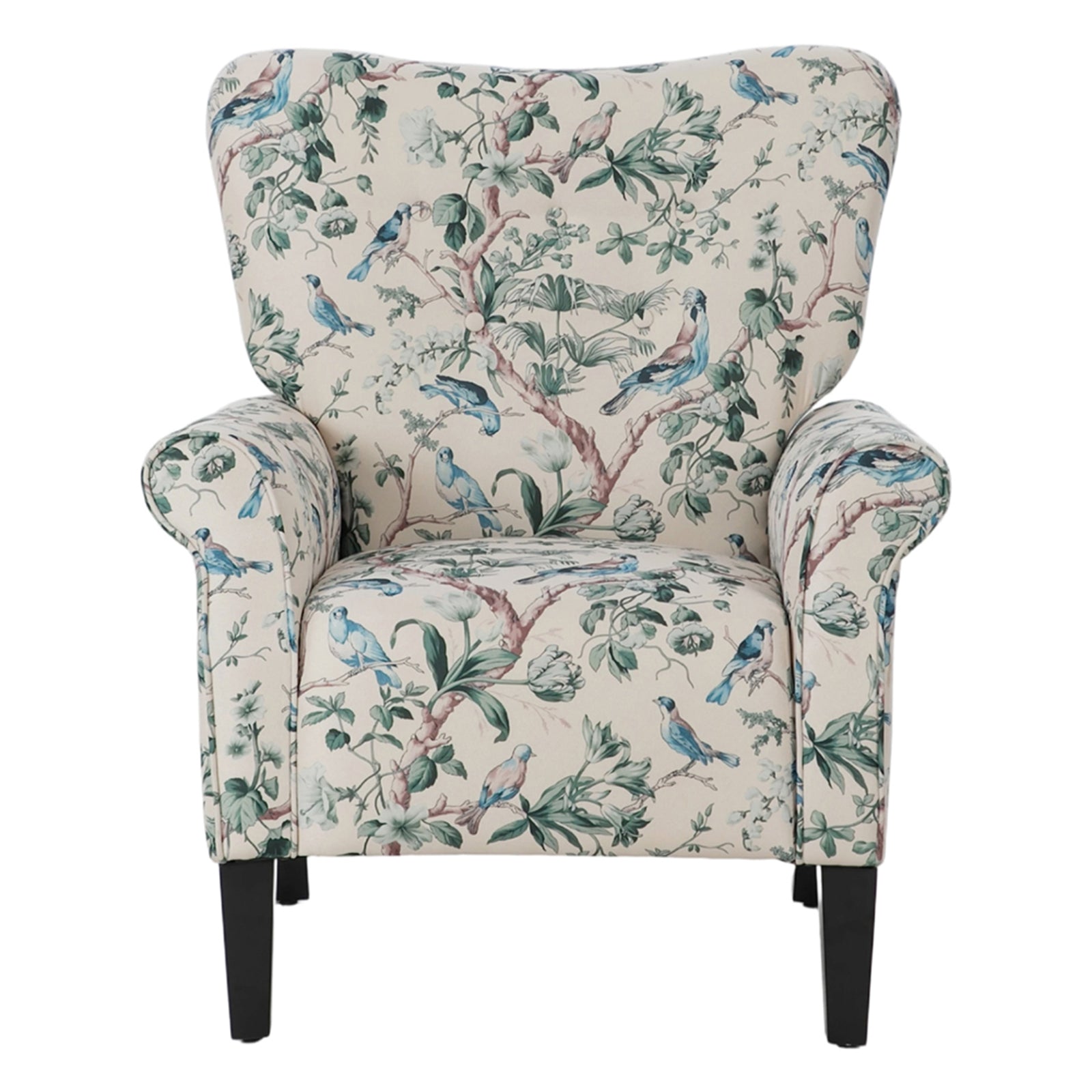 Breeins Pastoral Linen Upholstered Armchair With Wooden Legs