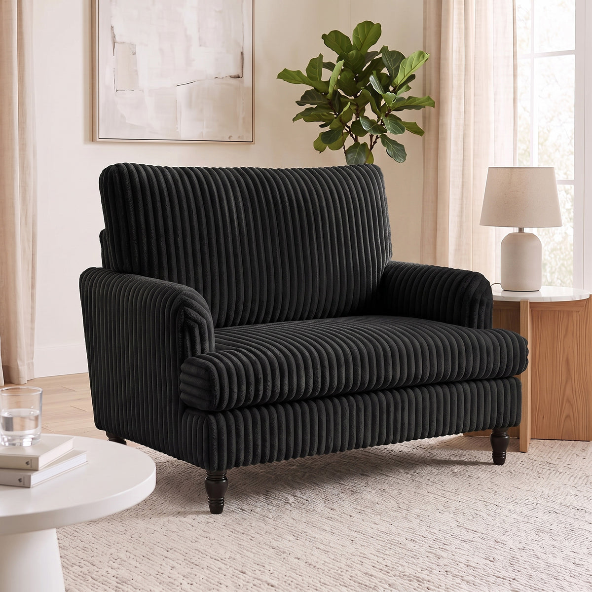 Velvet Single Sofa Armchair With Stripes | Black