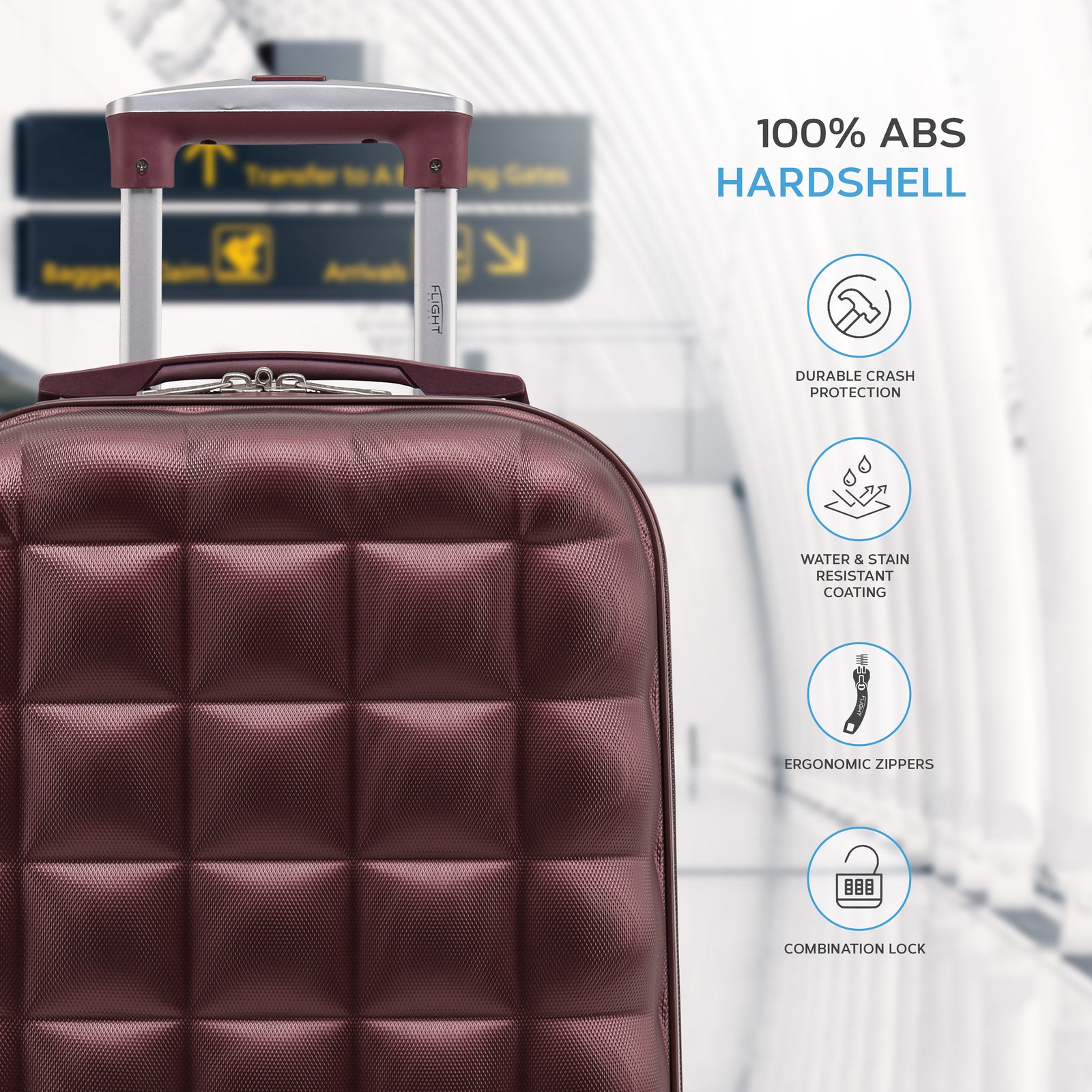 55x35x20cm Hard Case Bubble Carry On Suitcase - 100+ Airline Approved | Cabin | Burgundy