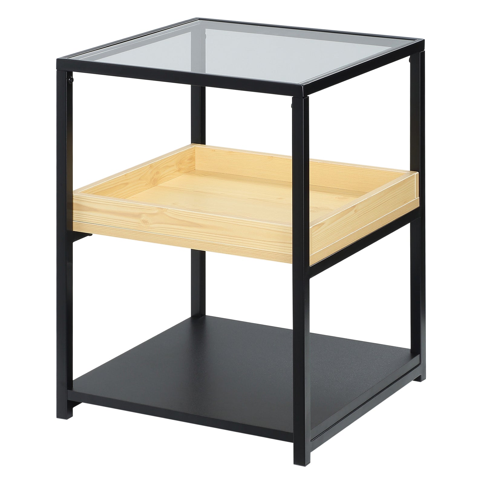 Industrial Side Table W/ 3-tier Storage Shelves | Natura