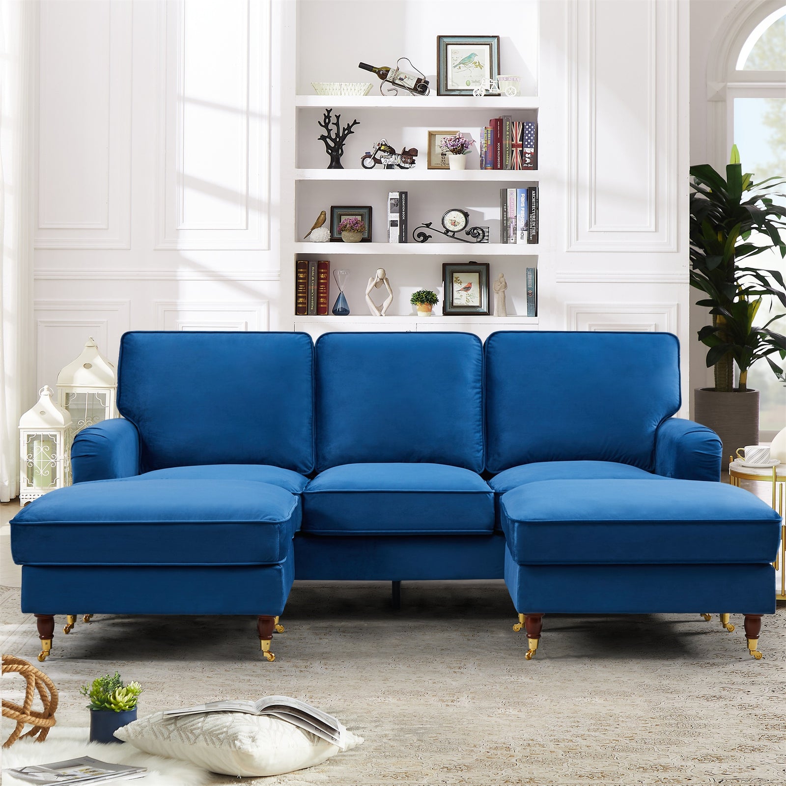 Woodbury 218cm Wide U-shaped Velvet Fabric Corner Sofa | 3 | Blue