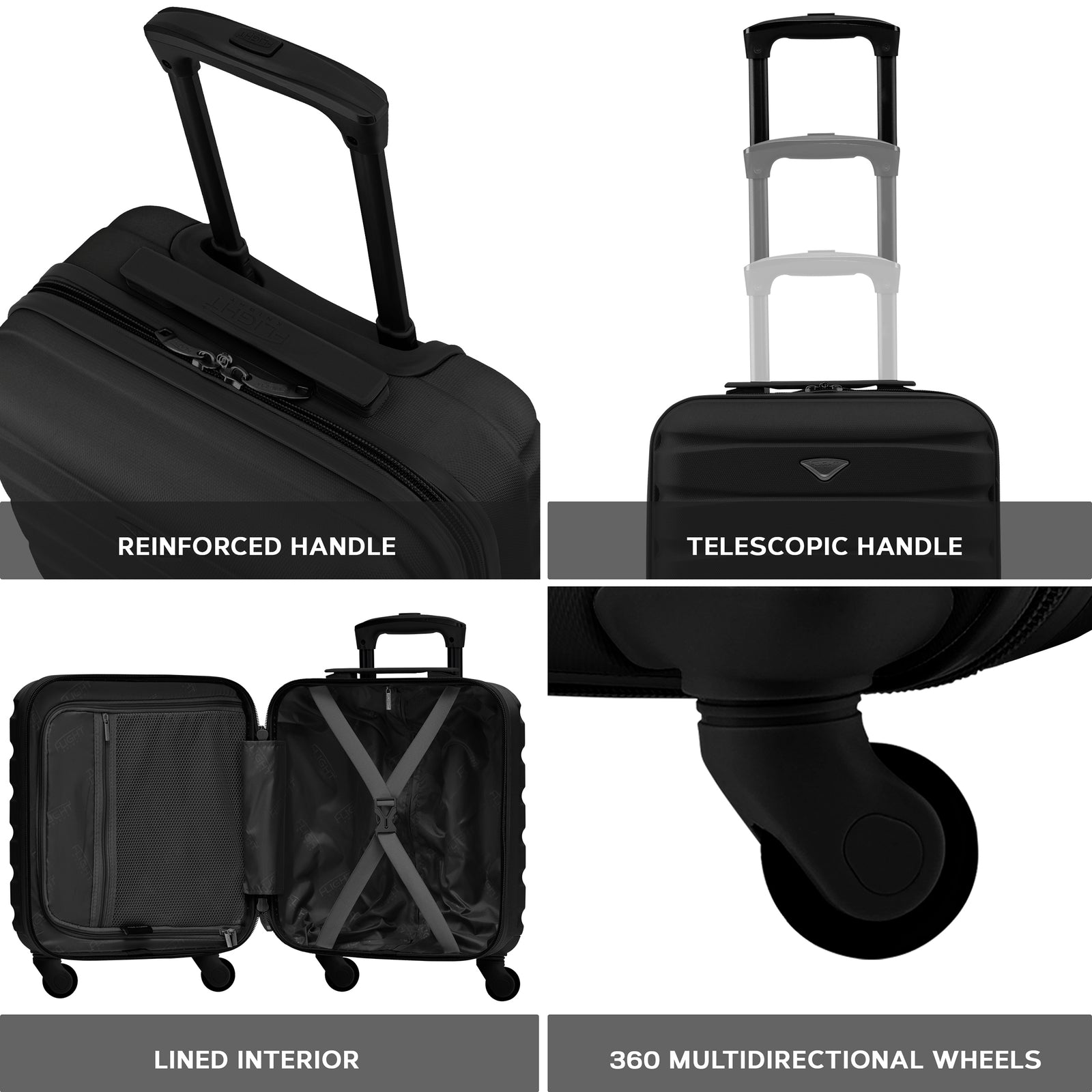 45x36x20cm Lightweight Underseat Cabin Carry On Suitcase - 100+ Airline Approved - Hard Shell Luggage - 4 Wheels | 45 x 36 x 20cm | Black
