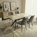 San Diego Marble Top Dining Table With Erica Velvet Chairs | Grey