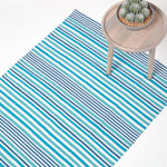 Modern Blue Scandinavian Style Striped Cotton Rug | 150cm x 240cm | Aqua