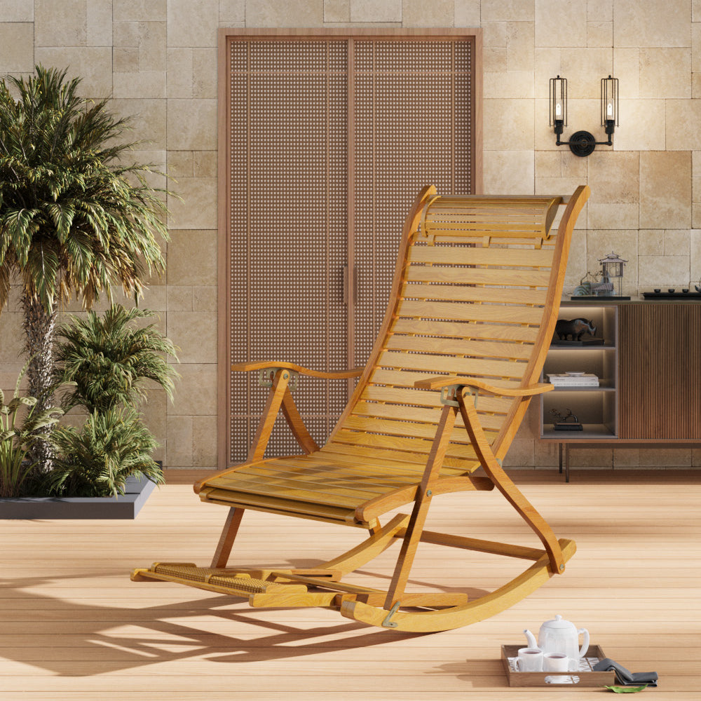 Bamboo Rocking Chair Foldable Recliner | One Size | Light Brown