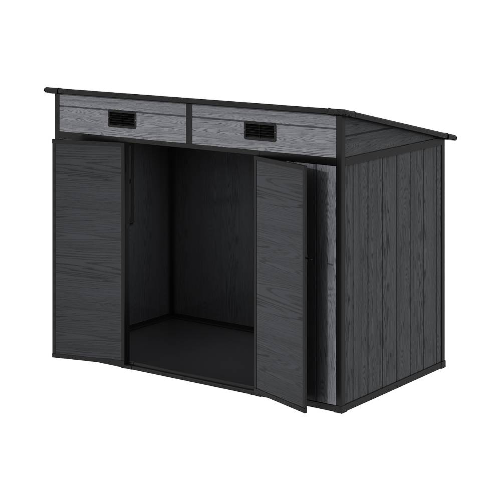 8x4ft Outdoor Plastic Storage Shed With Floor, Window, 2 Vents & Double Lockable Doors,wood Grain Design