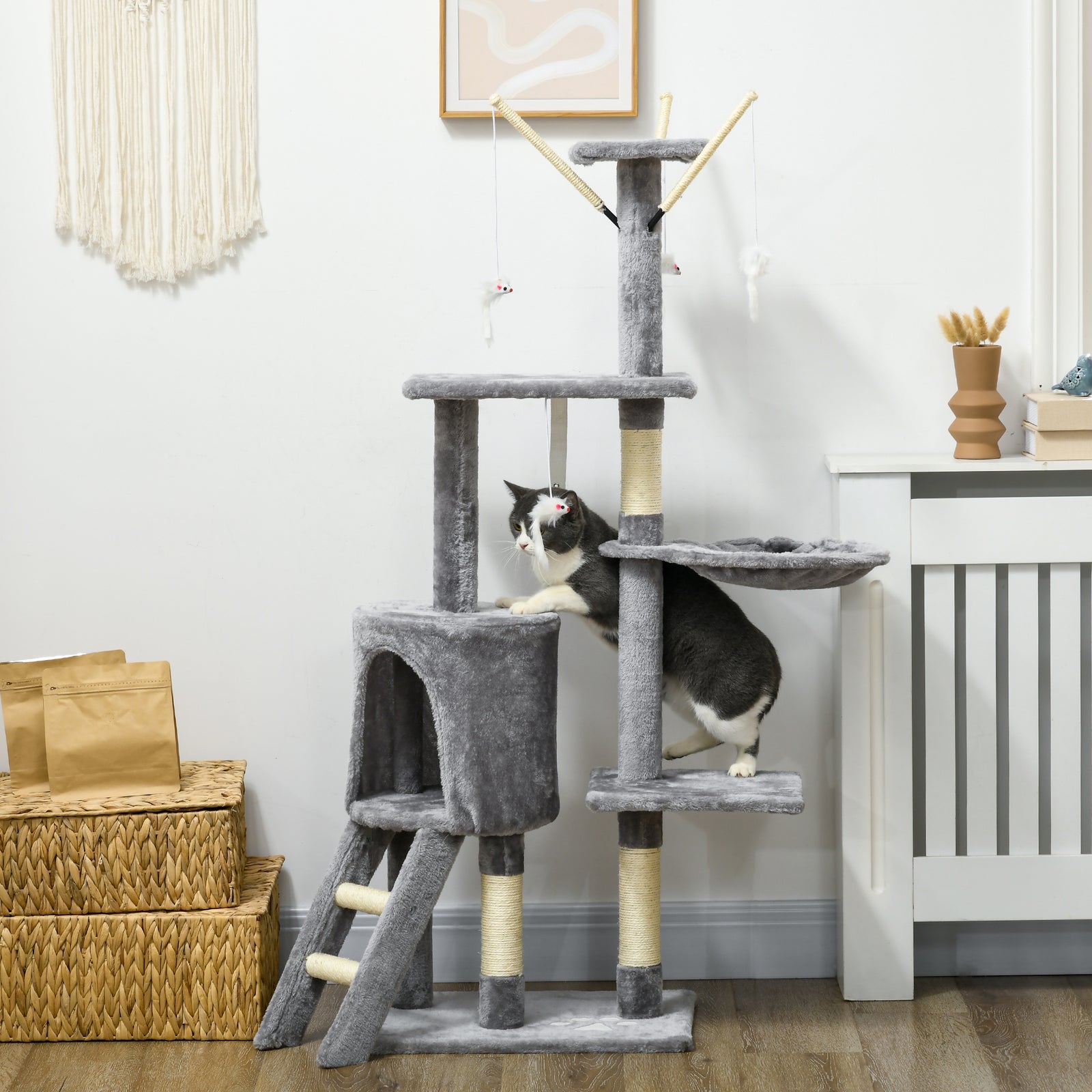 Cat Tree Kitty Activity Centre Scratching Post With Toys 5-tier | Gray