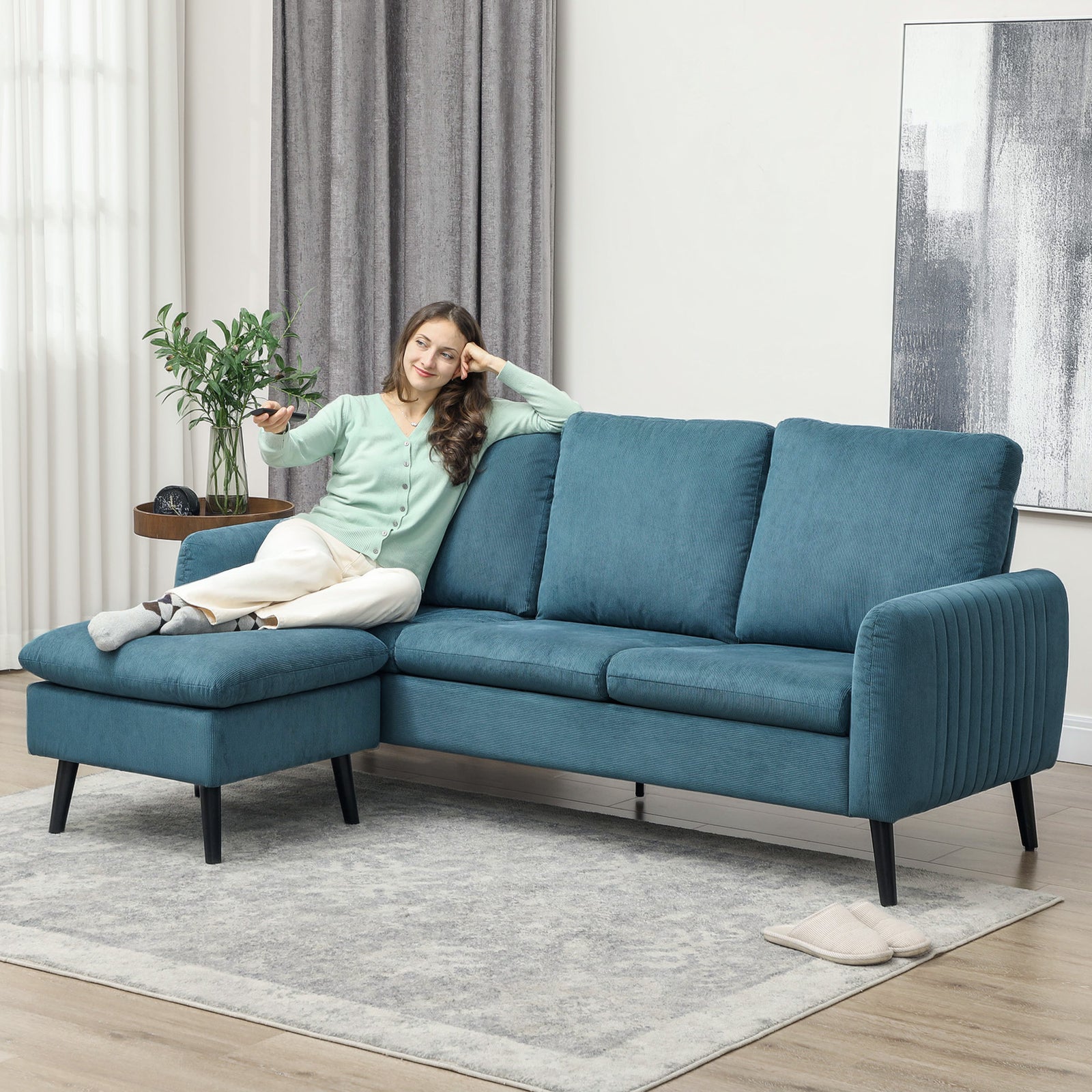 3 Seater Corner Sofa Couch Settee With Chaise Lounge | One Size | Blue
