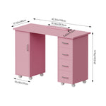 Mobile Manicure Table With 1 Cabinet And 4 Drawers | Pink