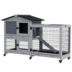 Large Rabbit Hutch Outdoor Indoor W/ Wheels, Three Slide-out Trays, Ramp