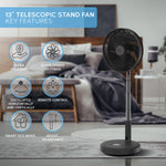 13.5'' Pedestal Fan With Remote Control - Oscillating & Portable Foldable Height Adjustable Cooling Led Display 12 Speed Turbo Quiet Circulation For Bedroom, Homes Office | Black