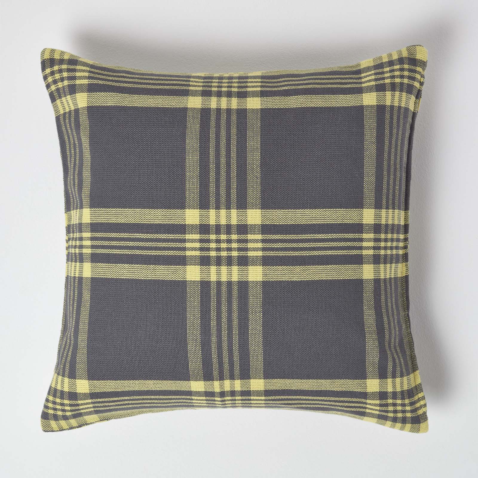 Tartan Check Pattern Cushion Cover | 60cm x 60cm | Yellow & Grey
