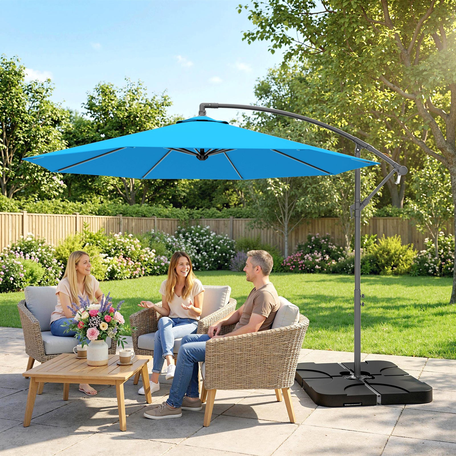 3(m) Banana Parasol Cantilever Umbrella Garden W/ Base Weights | Blue