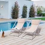 Set Of 2 Folding Garden Beach Aluminium Frame Deck Chairs | Beige