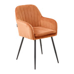 Set Of 2 Modern Velvet Dining Chairs With Armrests And Black Iron Legs | Orange