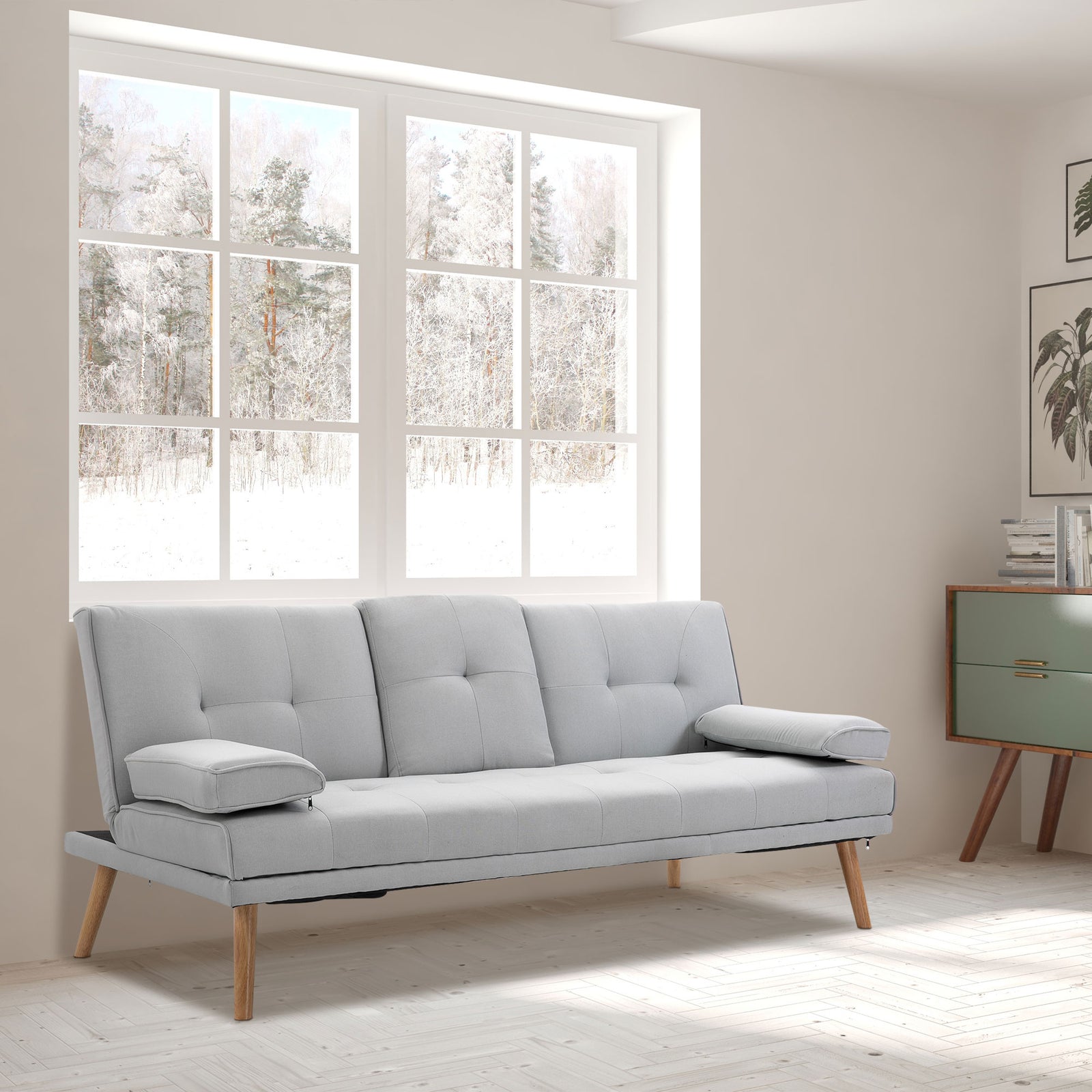 3 Seater Sofa Bed Scandi Style Recliner Adjustable Back