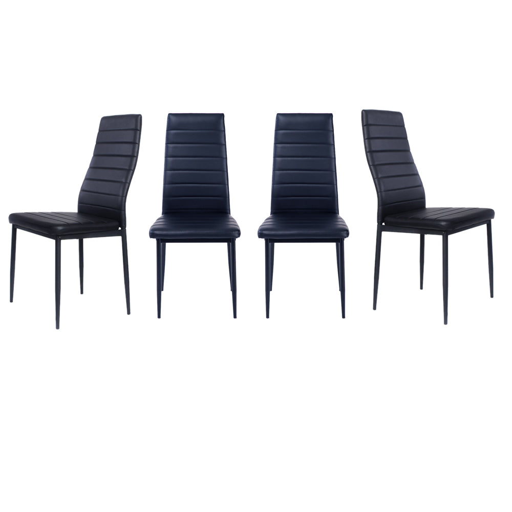 Set Of 4 Modern Faux Leather Armless High Back Dining Chairs | Set-of-4 | Black