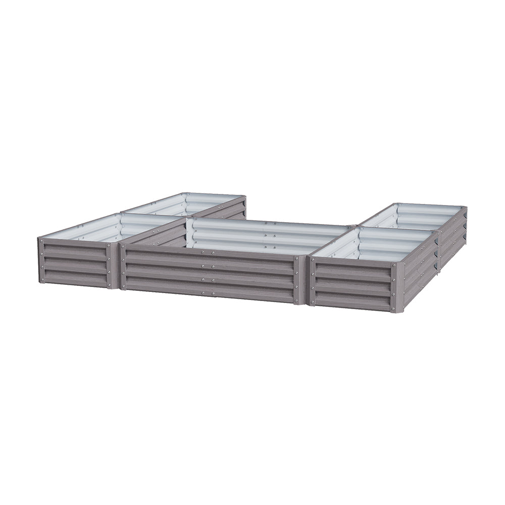 U-shaped Raised Garden Bed Metal Planter Box With 5 Compartments | Grey