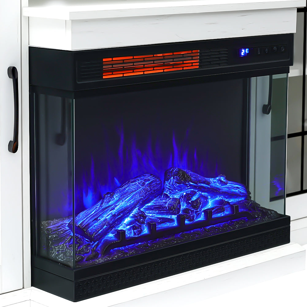 3-sided Electric Fireplace Suite With Fire Surround, Tv Stand Cabinet & Storage Shelf Heater