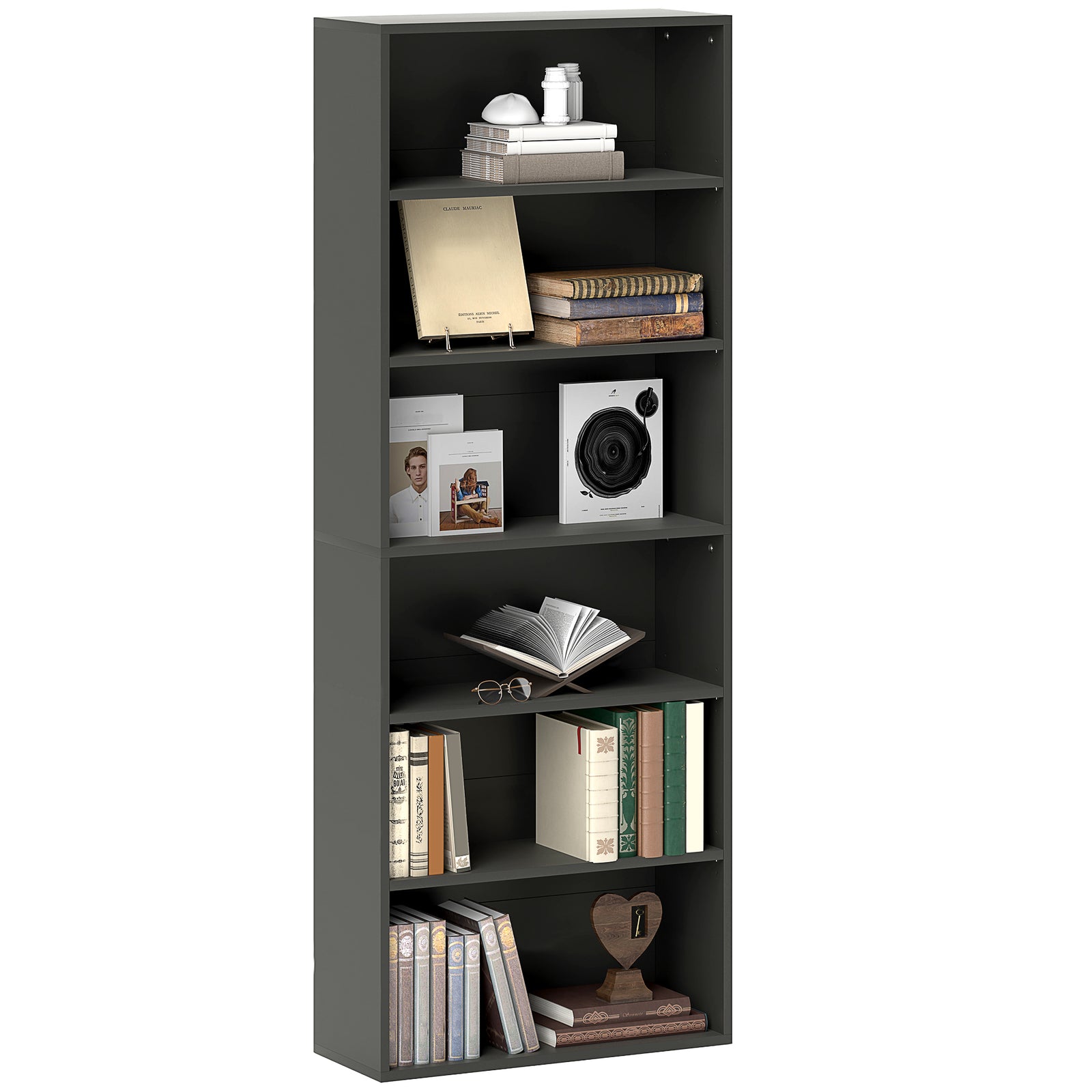 6 Tier Bookshelf, Freestanding Bookcase Adjustable Shelves | One Size | Black