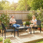 4 Piece Garden Furniture Set, Hdpe Metal Outdoor Sofa | Black