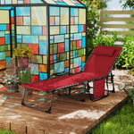 Folding Sun Lounger With 5-level Reclining Back, Side Table | Red