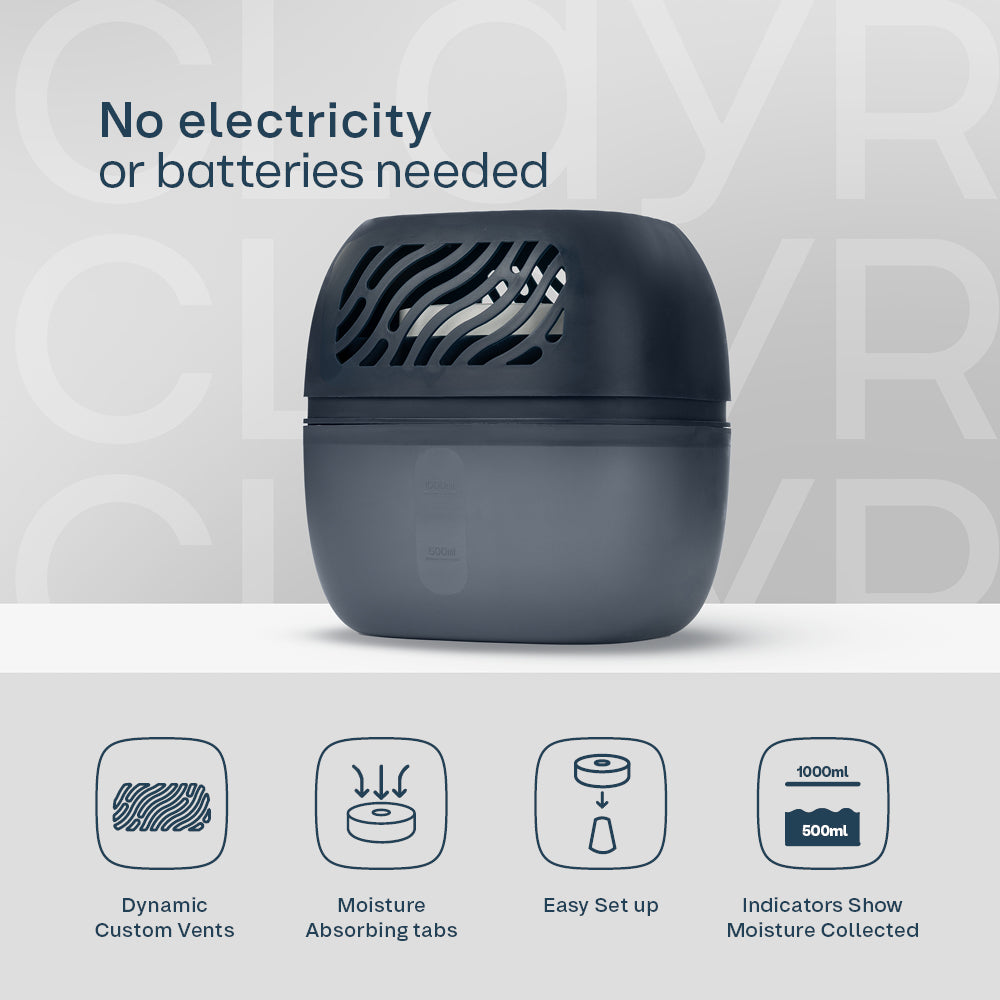 Reusable 1000ml Dehumidifier With 2 Calcium Chloride Refill Tabs | Navy Blue