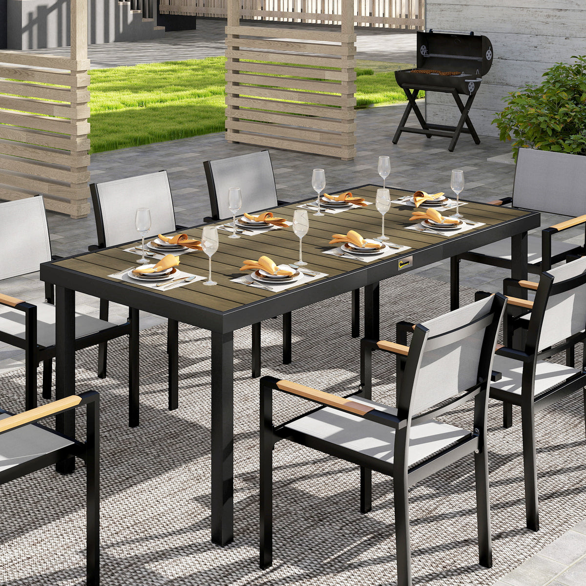 Garden Dining Table For 8, Aluminium Frame For Patio, Brown