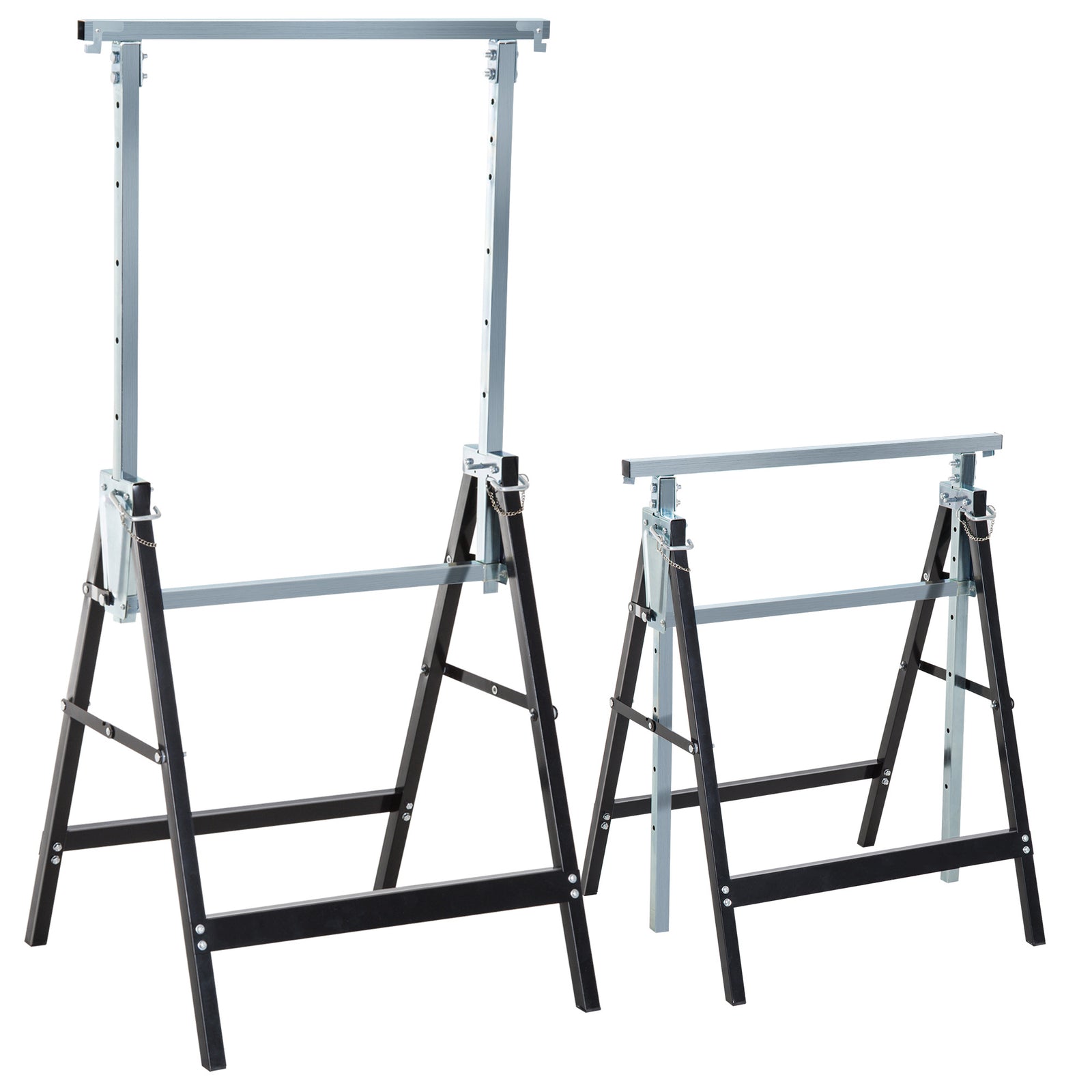 Set Of 2 Steel Saw Horses, Telescopic, Folding | Black