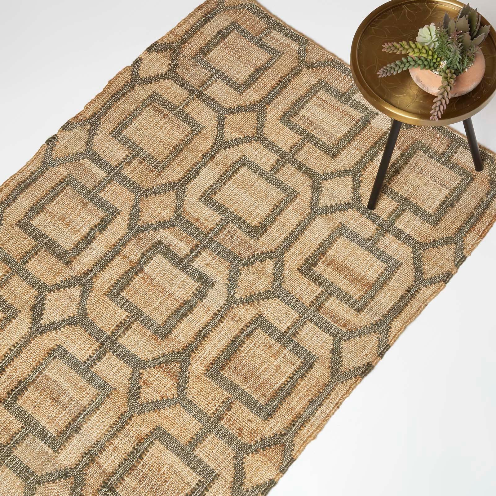 Tiran Brown Geometric Handwoven Jute Rug | 120cm x 180cm | Brown