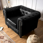 Button Tufted Faux Leather Living Room Armchair | Black