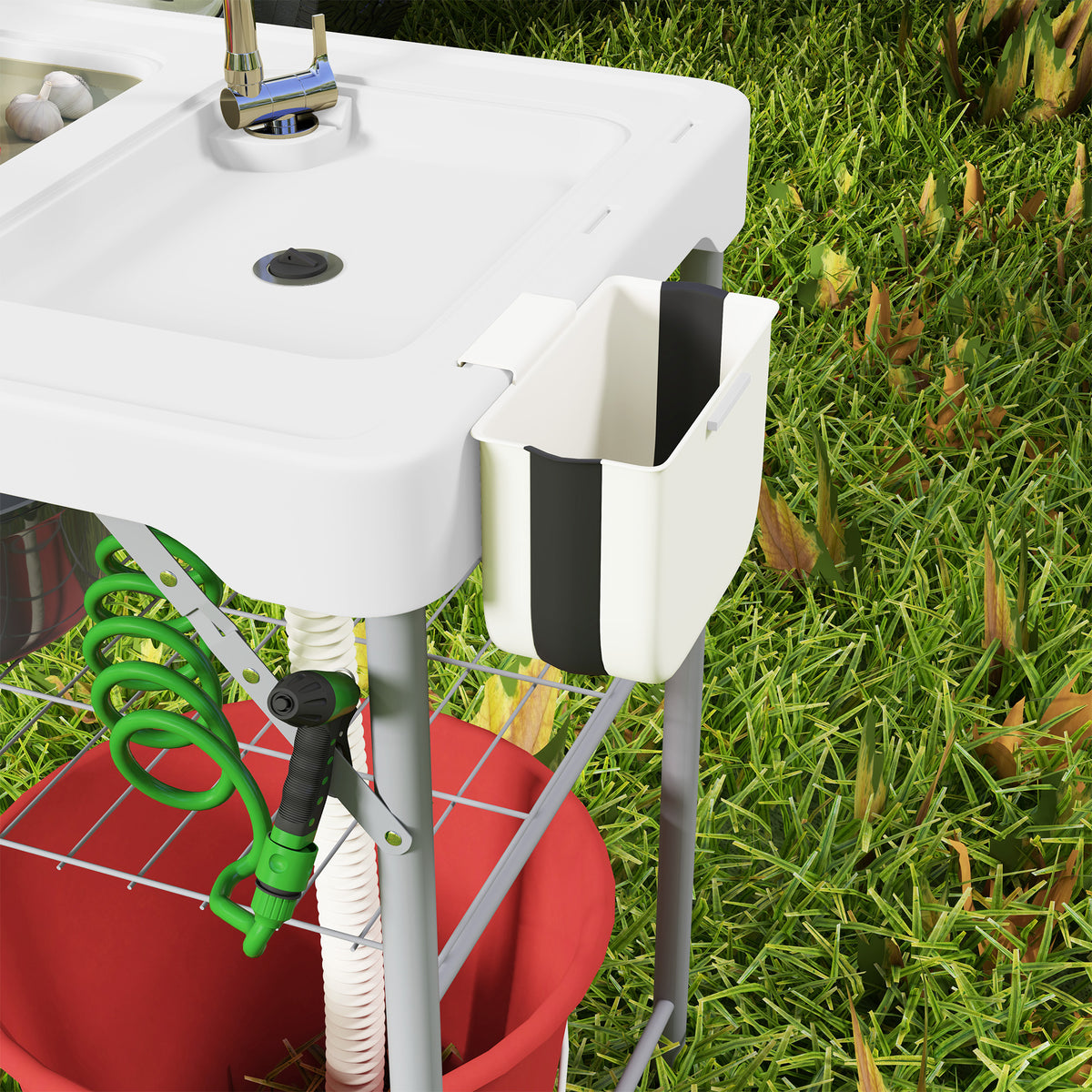 Outsunny Folding Fish Cleaning Table Camping Sink Table With Faucet, White