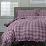 Gingham Frilled Cotton Check Duvet Cover Set | Double | Burgundy