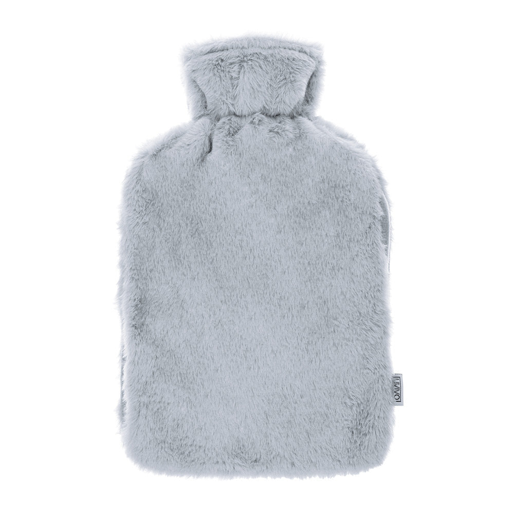 LIVIVO Grey Faux Fur 2L Hot Water Bottle w/ Cosy Knit Cover & Hand Warmer Pockets