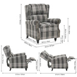Gray Checkered Retro Fabric Upholstered Sofa Pushback Reclining Chair Armchair