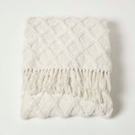 Diamond Textured Pattern Cotton Tufted Throw | 125cm x 150cm | White