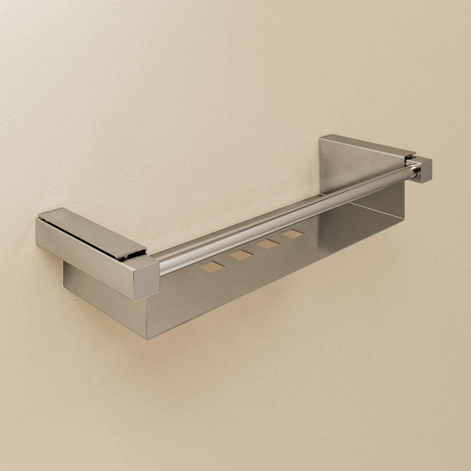 Bathroom Shelf Rectangular, 34 Cm, Silver Gloss, Metal, Wall-mounted