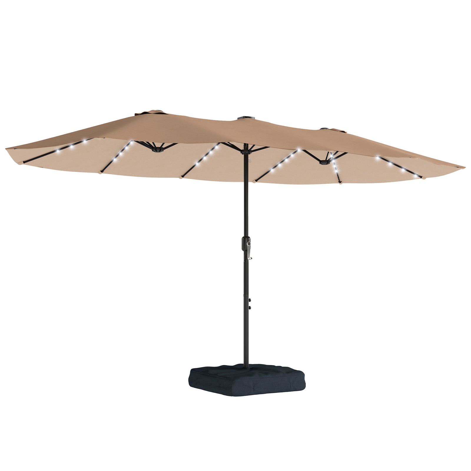 Double Sided Garden Parasol W/ 60 Solar Led Lights 4.5m | Khaki
