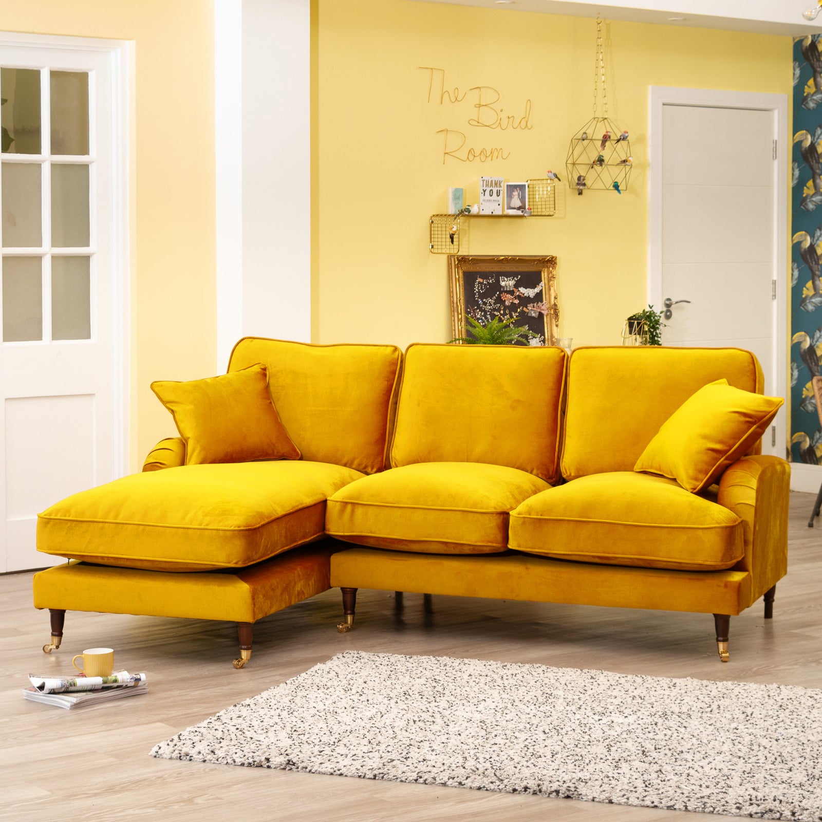 Mackenzie Left Hand Facing Velvet Corner Sofa | 4 | Mustard