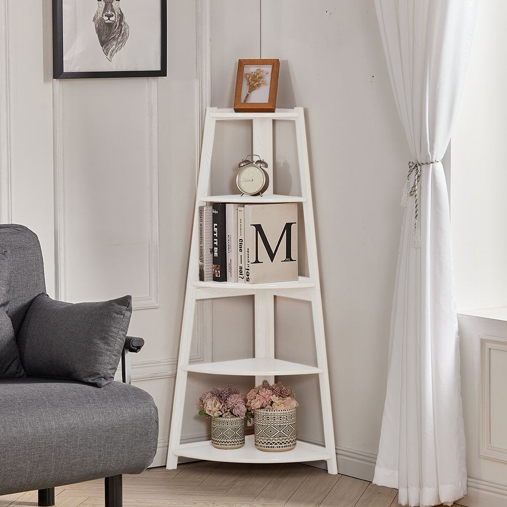 Modern 5-tier Wooden Ladder Corner Bookshelf Home Display Shelf Unit