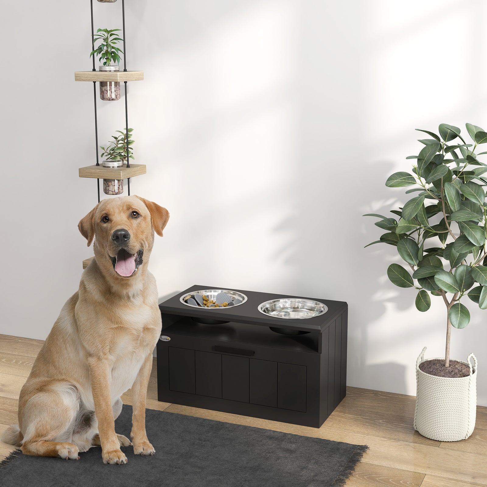Raised Dog Bowl, Elevated Dog Bowls With Slow Feeder Dog Bowl | Black