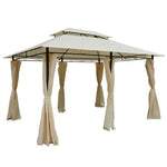 3 X 4m Outdoor 2-tier Steel Frame Gazebo W/ Curtains Outdoor | Beige