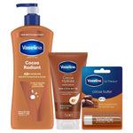 Vaseline Gift Set Cocoa Radiant Lotion 600ml, Hand Cream 75ml & Lip Balm 4g
