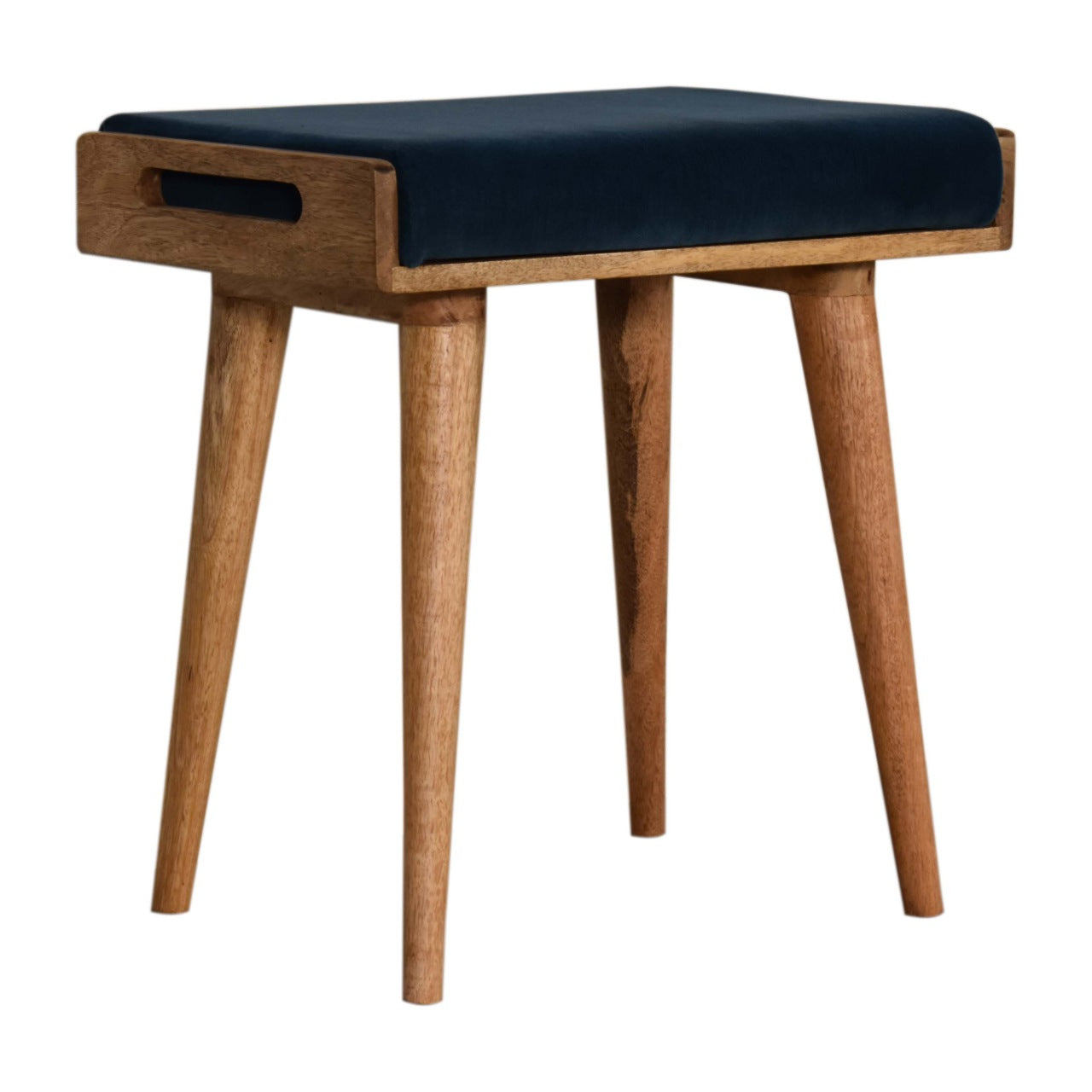 Solid Mango Wood Teal Velvet Tray Style Footstool